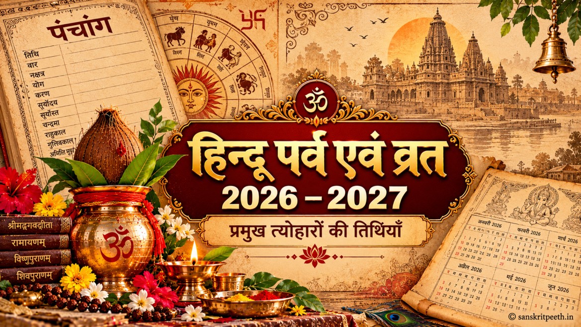 नवम्बर 2026 से जुलाई 2027 तक के प्रमुख हिन्दू पर्वों और व्रतों का धार्मिक कवर चित्र